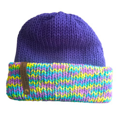 Variegated (Cool Colours) and Royal Bluel Two Tone Fisherman Beanie