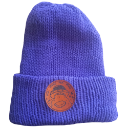 Royal Blue Single Colour Slouchy Beanie with Funny Leather Patch (we came for the food)