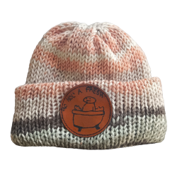 Variegated Earth Tone Fisherman Beanie with Funny Leather Patch (Go Ol' a Fresh)