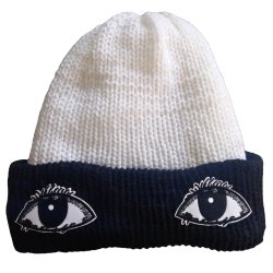 Two Tone Black and White Slochie Beanie with Eye Patches