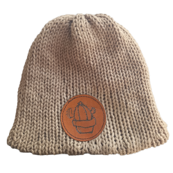 Solid Colour Dark Tan Fisherman Beanie No Cuff With Leather Patch (cactus)