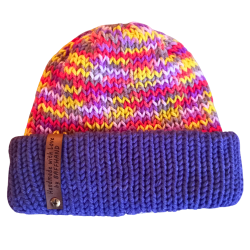 Variegated (Warm Colours) and Royal Bluel Two Tone Fisherman Beanie