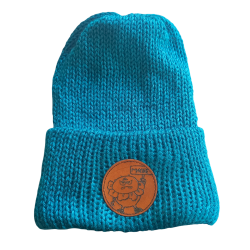 Teal Single Colour Slochy Beanie with Leather Patch